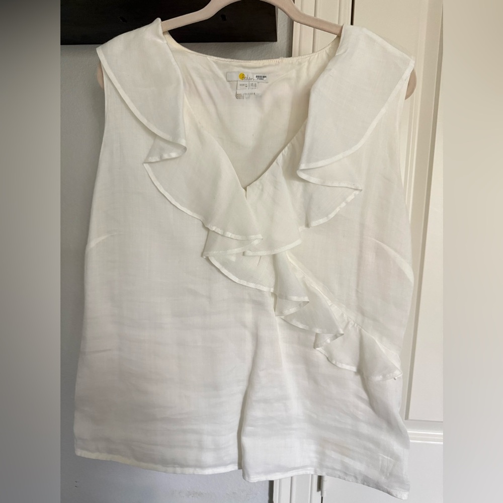 Boden Cream Ruffle Sleeveless Blouse